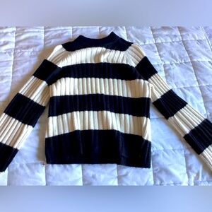 Rib Knit Sweater- Black & Cream Striped- H&M US